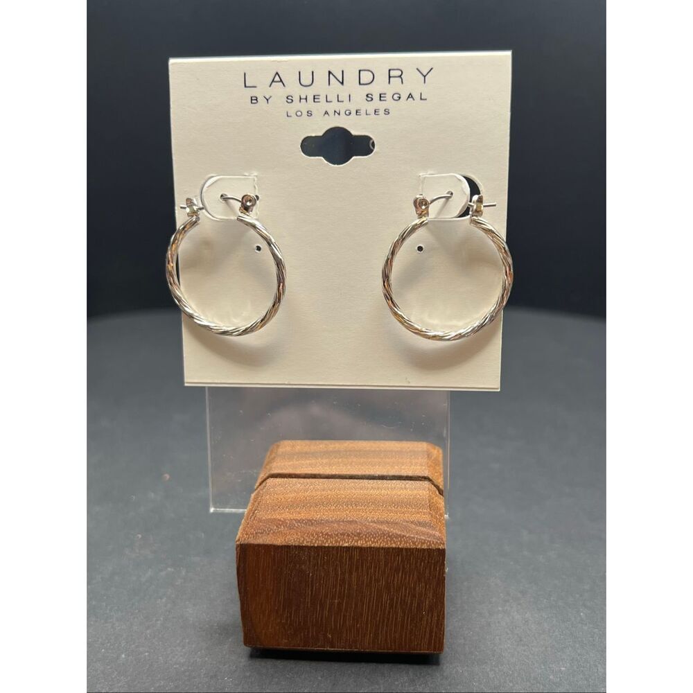 New Laundry by Shelli Segal Silver Tone Textured Twisted Rope Hoop Earrings